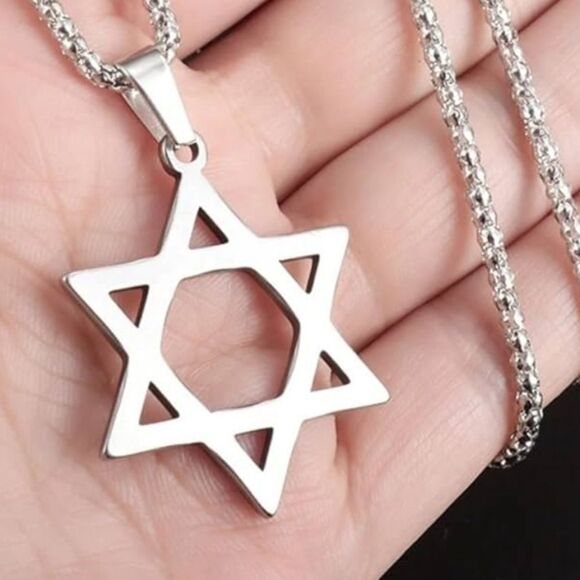 Unisex - Stainless Steel Vintage Star of David Pendant / Necklace - Picture 2 of 6